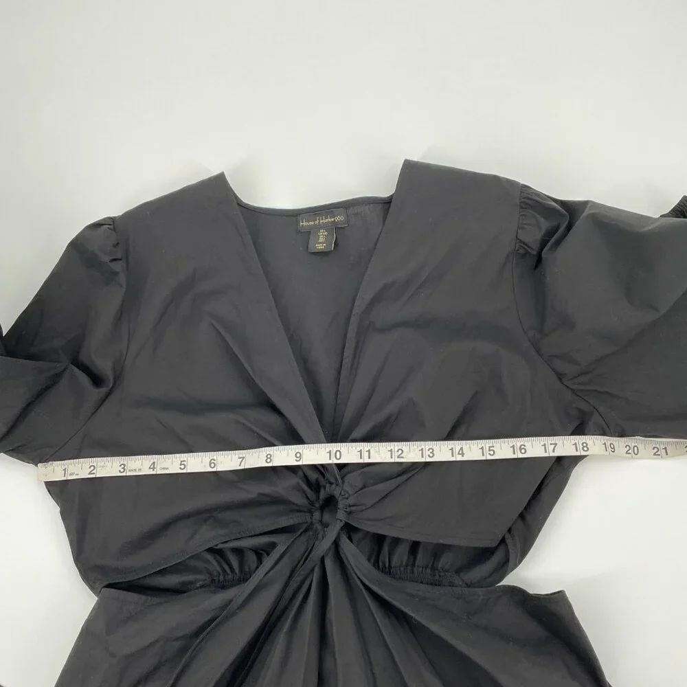 House of Harlow 1960 Black O-Ring Cutout Dress Womens Large LBD Puff Sleeves - Picture 7 of 8